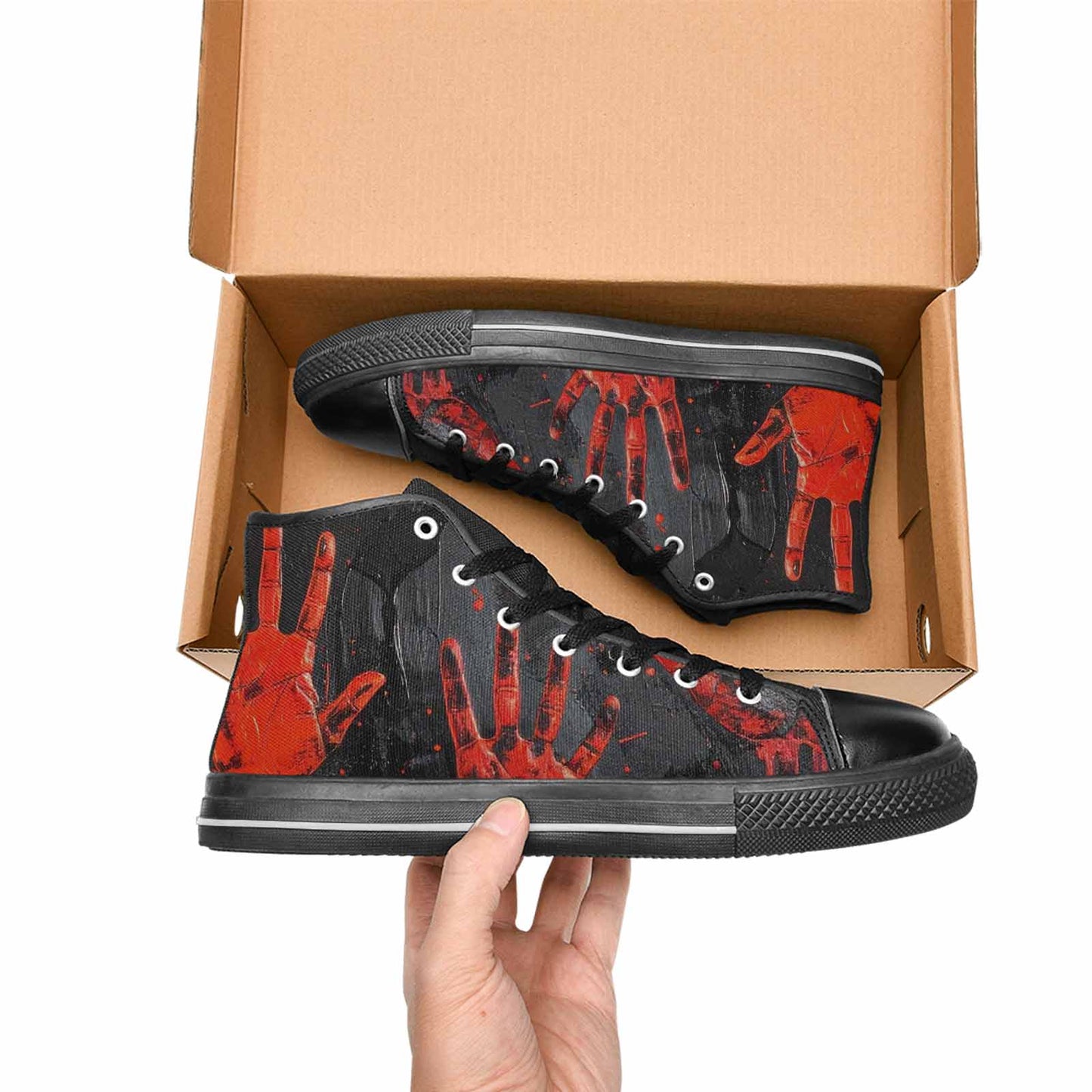 MEN'S Halloween Splatter Handprint High Top Canvas Wallpaper Art Custom Shoes