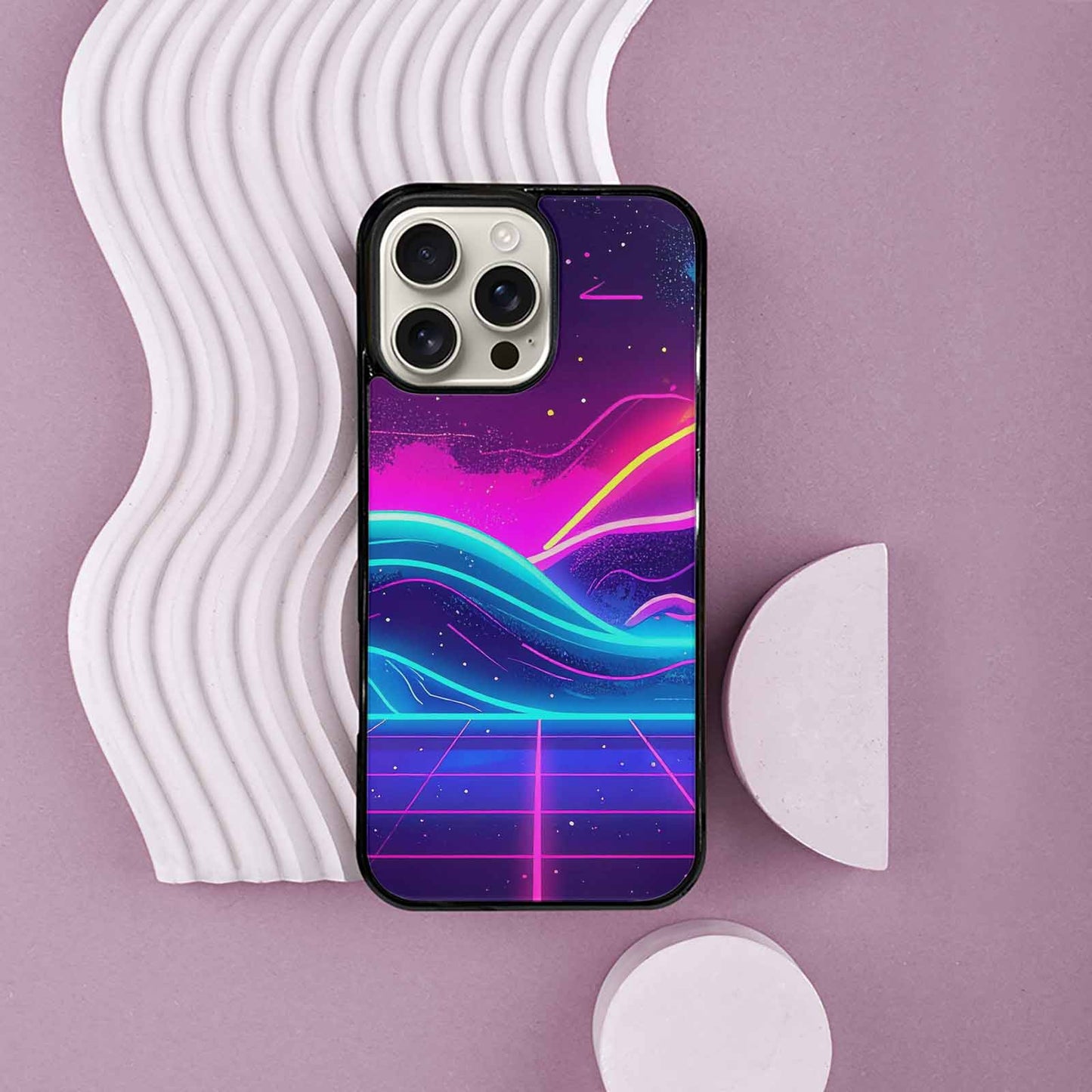 iPhone 16 Pro Max Case — 1980s Neon Cartoon Art Pattern, Custom Printed Phone Case