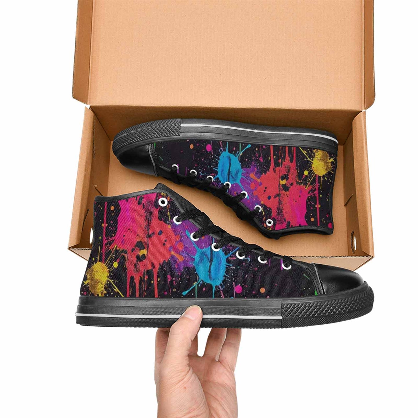 WOMEN'S Paint Splatter High Top Canvas Grunge Custom Shoes