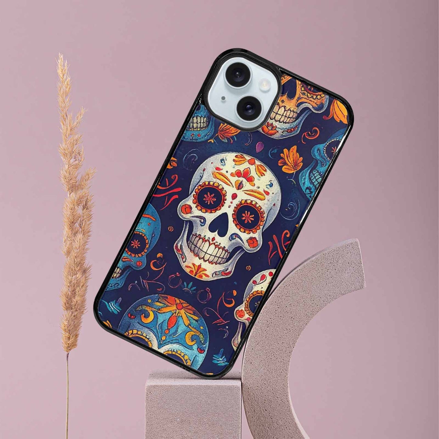 iPhone 15 Plus Case — Day Dead Sugar Skull Art 100s, Customized Protective Case