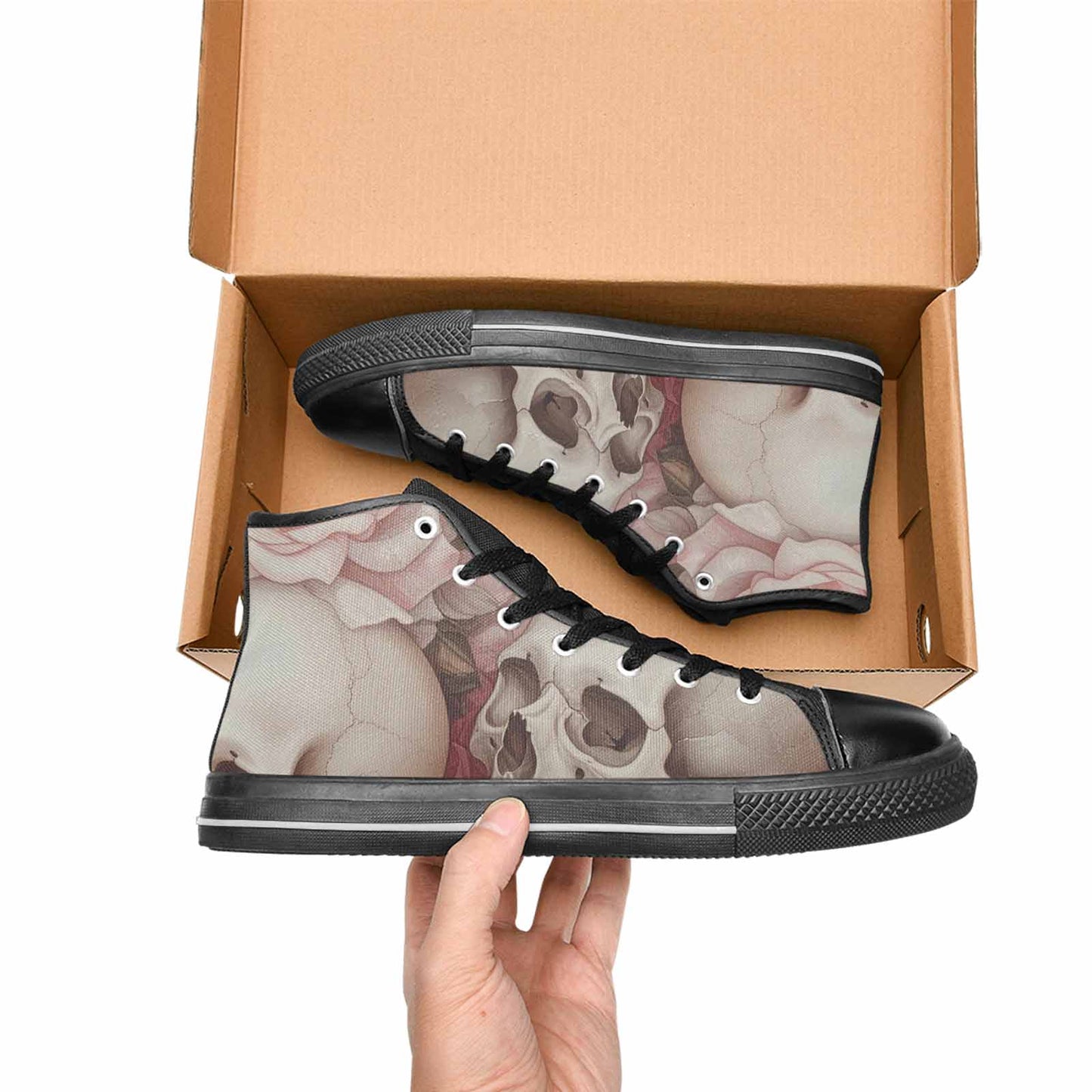 MEN'S Skulls Roses Soft Airbrush High Top Canvas Wallpaper Art Custom Shoes