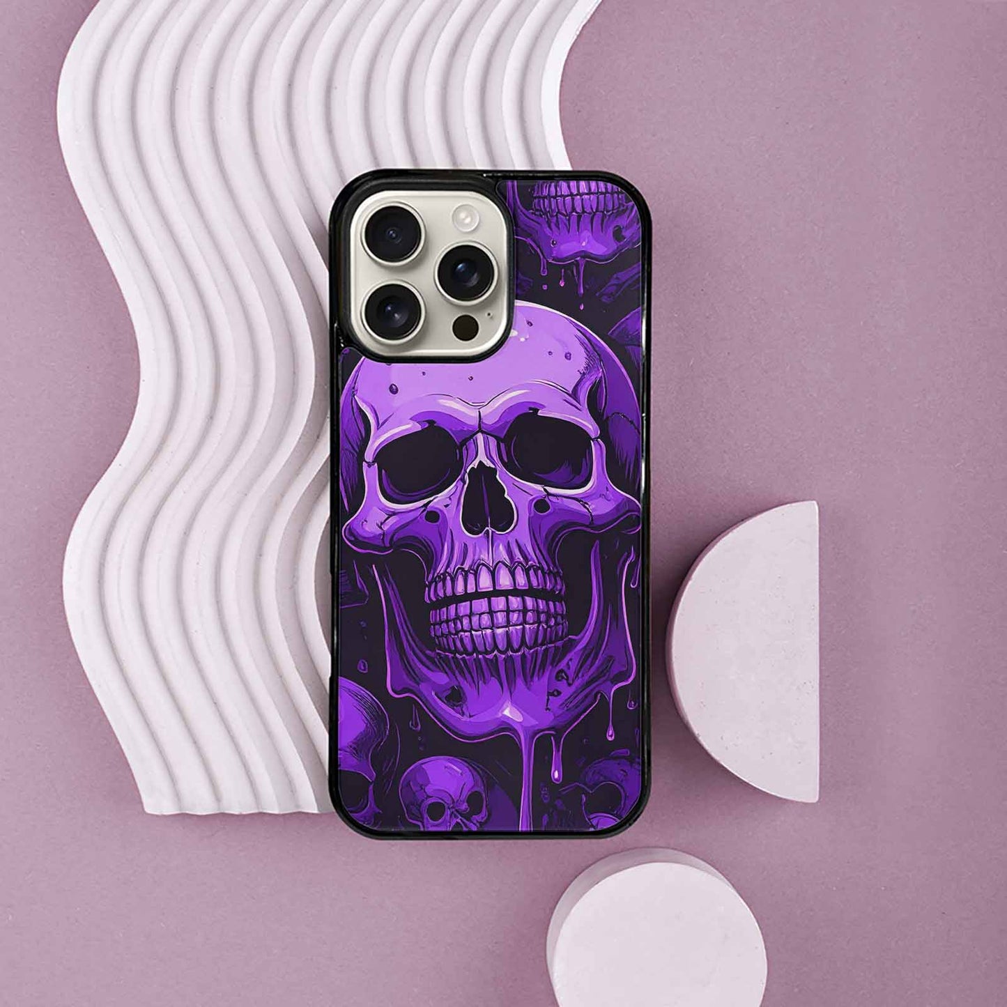 iPhone 16 Pro Max Case — Monochrome Purple Skeletons Neon Drip Melting, Custom Art Phone Cover