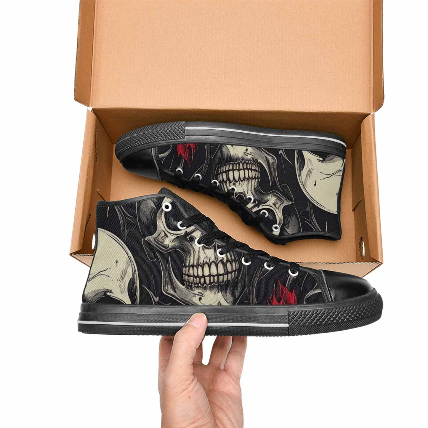 WOMEN'S Ornate Gothic Skulls Roses High Top Canvas Aesthetic Custom Sneakers