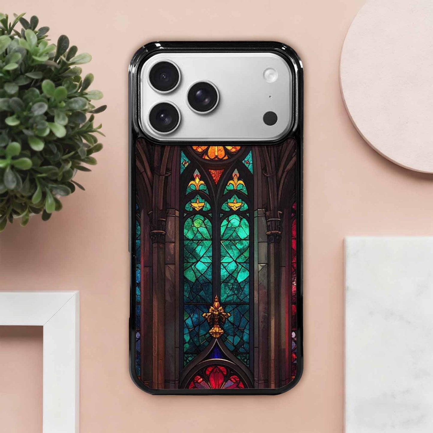 iPhone 17 Pro Max Case — Stained Glass Cathedral Original Art, Custom Art Phone Cover