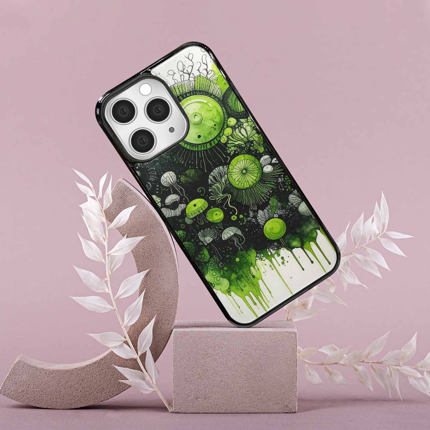 iPhone 15 Pro Max Case — Sea Creature Burst Black Green Ink, Customized Protective Case