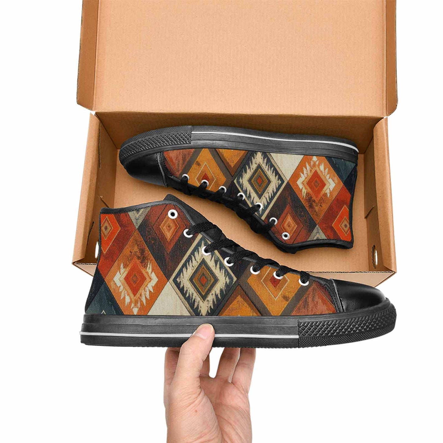 MEN'S Southwestern Geometric Diamond High Top Canvas Dark Academia Shoes