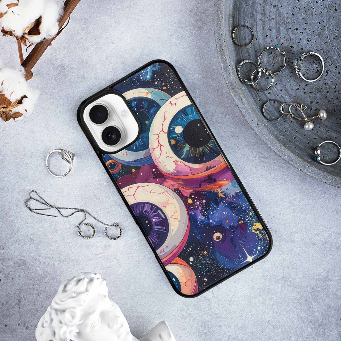 iPhone 16 Plus Case — Cartoon Eyeballs Galaxy Personalized Phone Cover, Custom Art Phone Cover