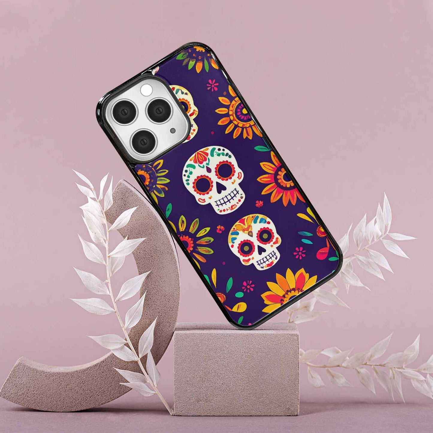iPhone 15 Pro Max Case — Sunflowers Hundreds Of Skulls Art Seamless, Custom Made Phone Cover