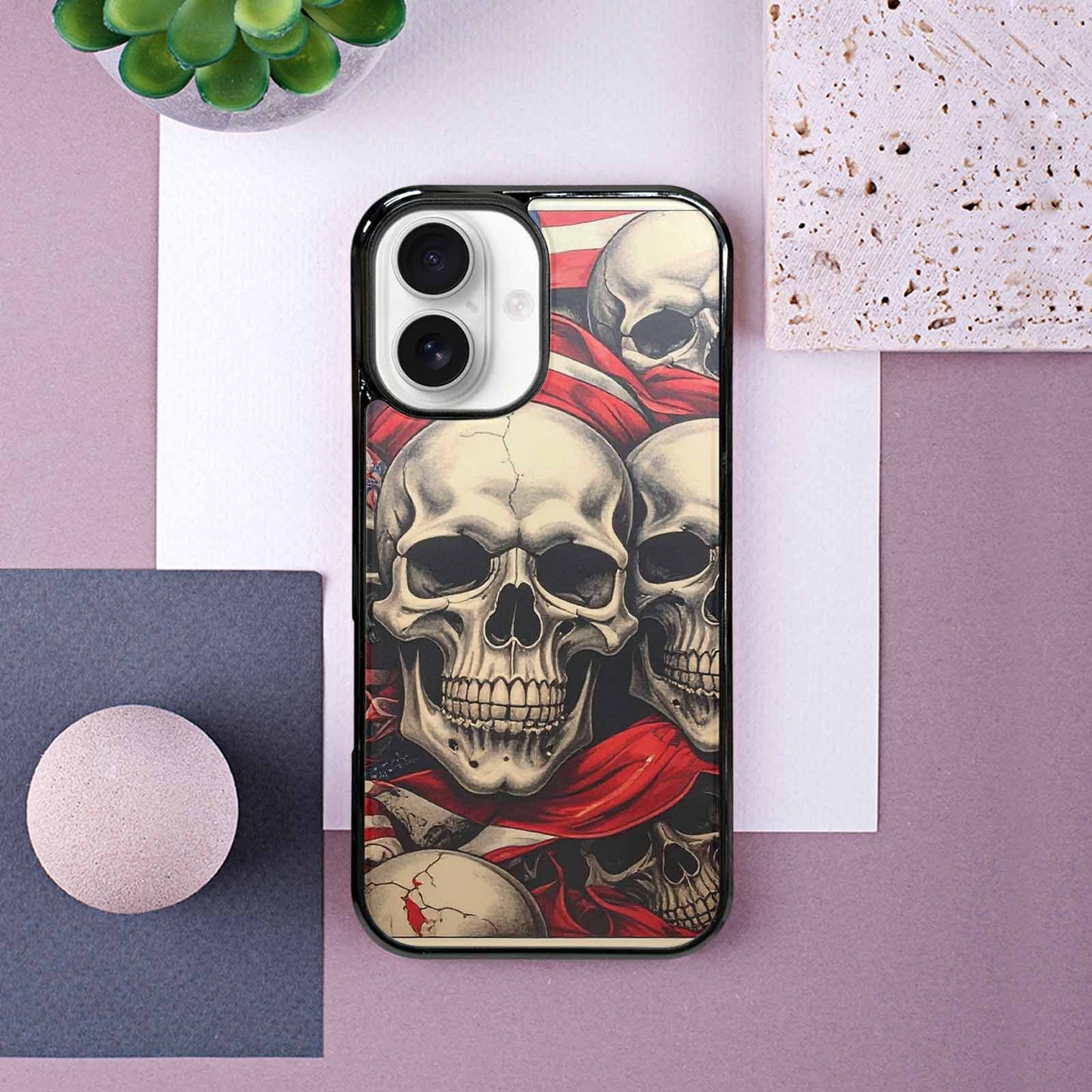 iPhone 16 Case — Skull Dark Art Gothic Print, Custom Designed Case Cover
