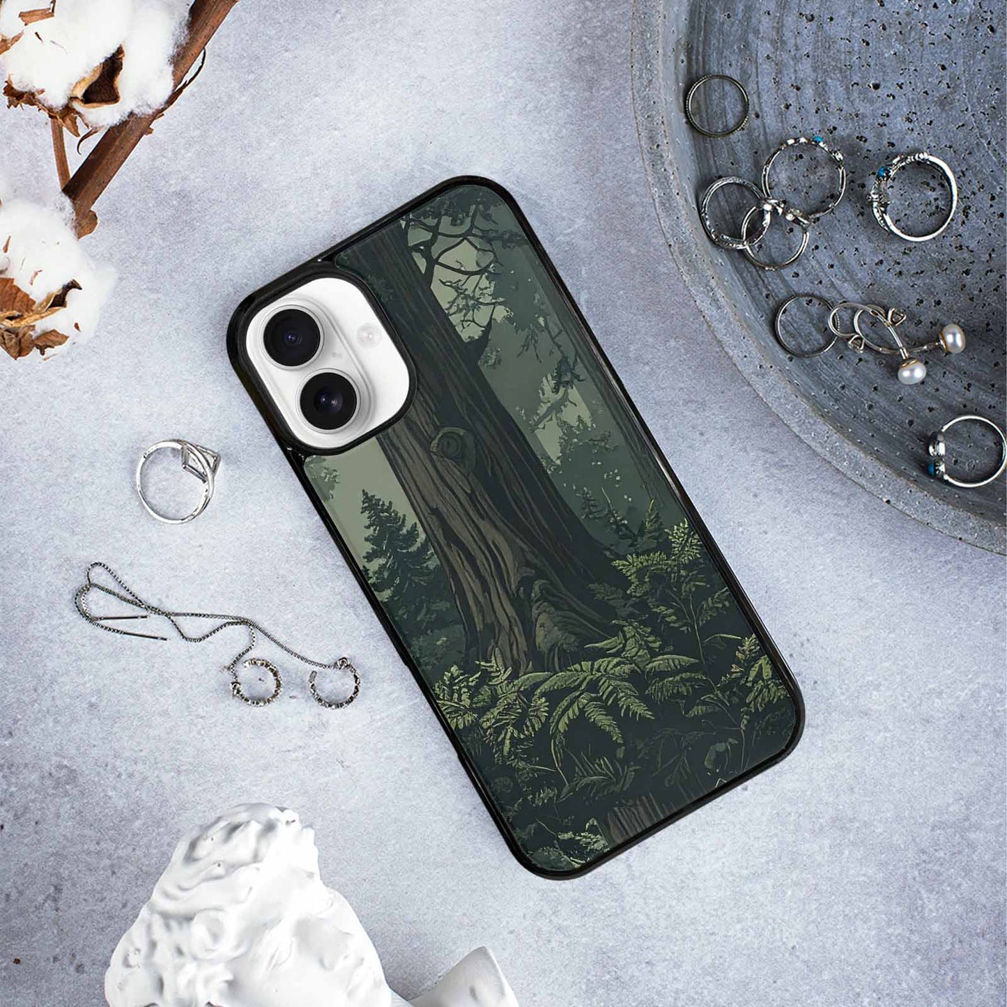 iPhone 16 Plus Case — Seamless Pattern Ancient Redwood Forest Giant, Custom Art Phone Cover