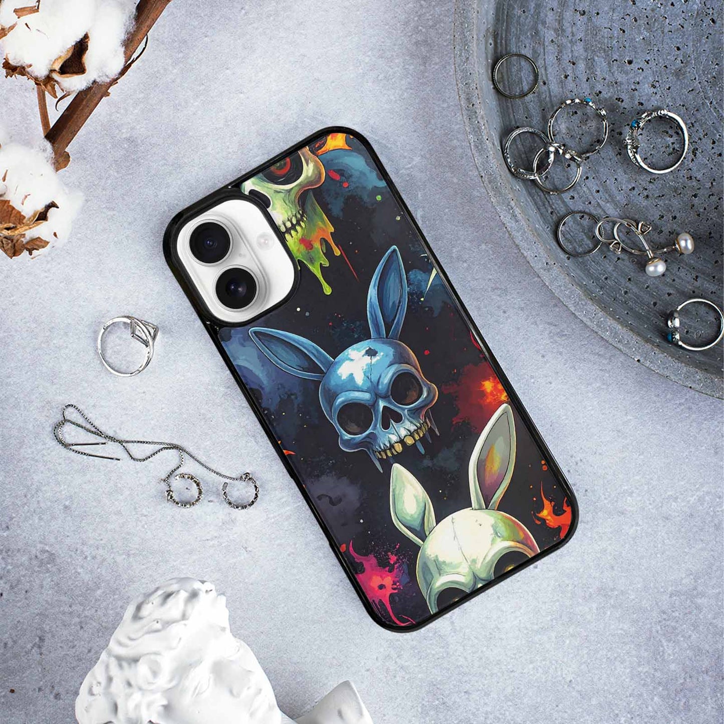 iPhone 16 Plus Case — Radioactive Ghost Bunny Skull Sm, Personalized Phone Case