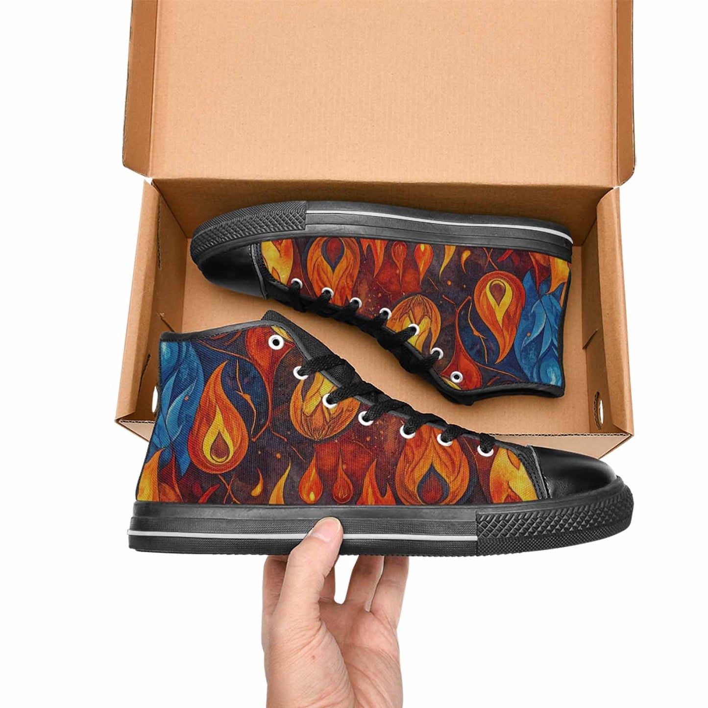 WOMEN'S Fire Flame High Top Canvas Wallpaper Art Sneakers