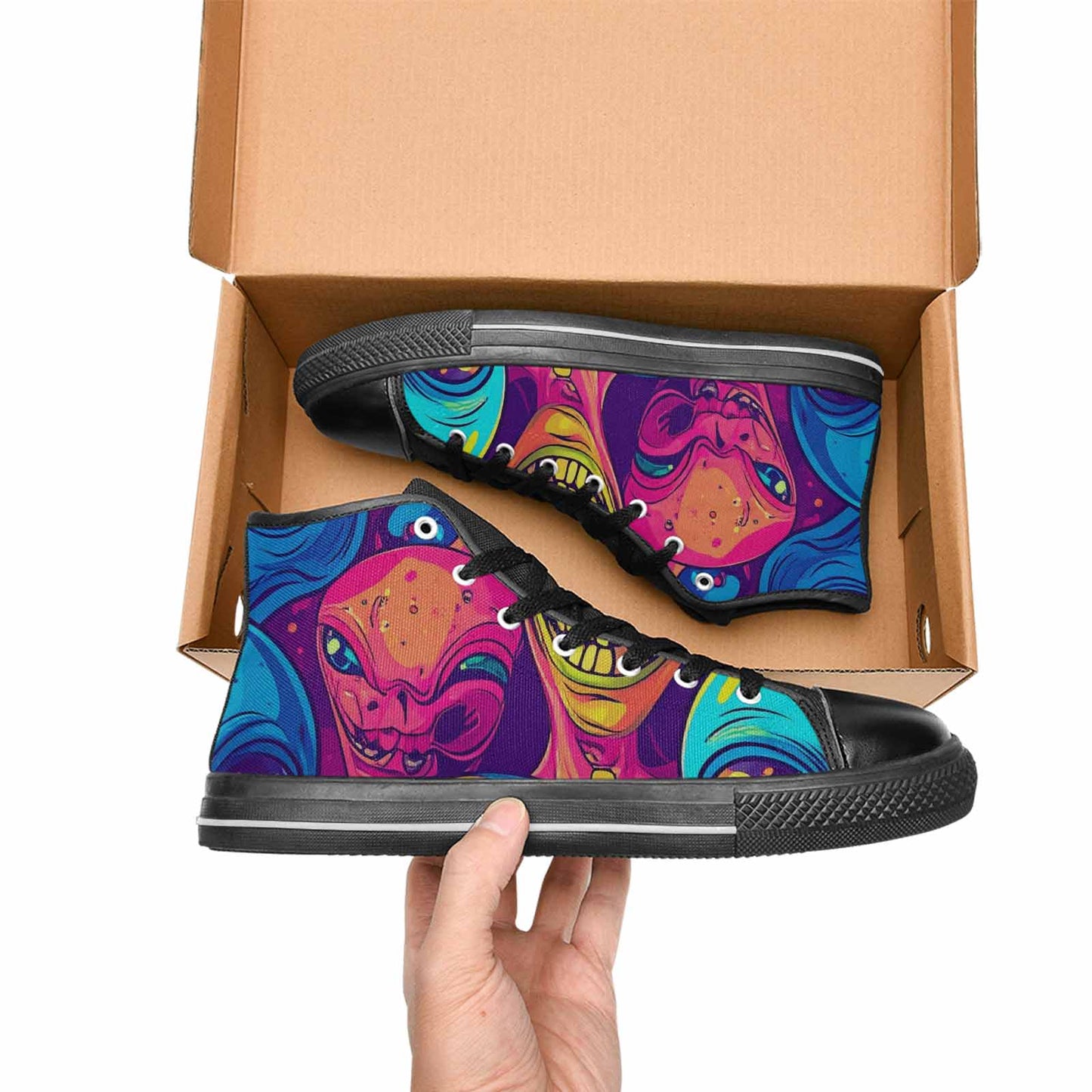 MEN'S Alien Ufo Cartoon High Top Canvas Vibrant Chaos Shoes
