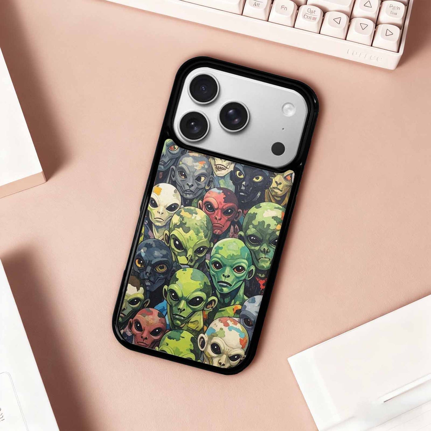 iPhone 17 Pro Case — Aliens Camo Aliens Pattern Hundreds Alien, Custom Art Phone Cover