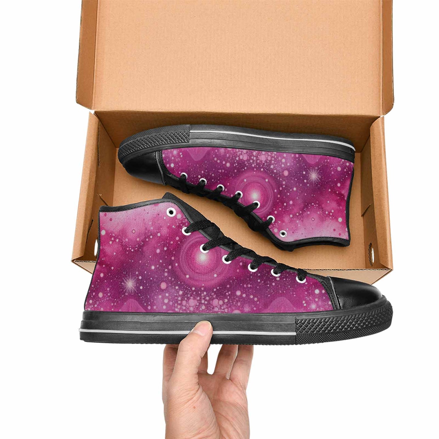 WOMEN'S Galaxy Art - High Top Canvas Vibrant Chaos Shoes