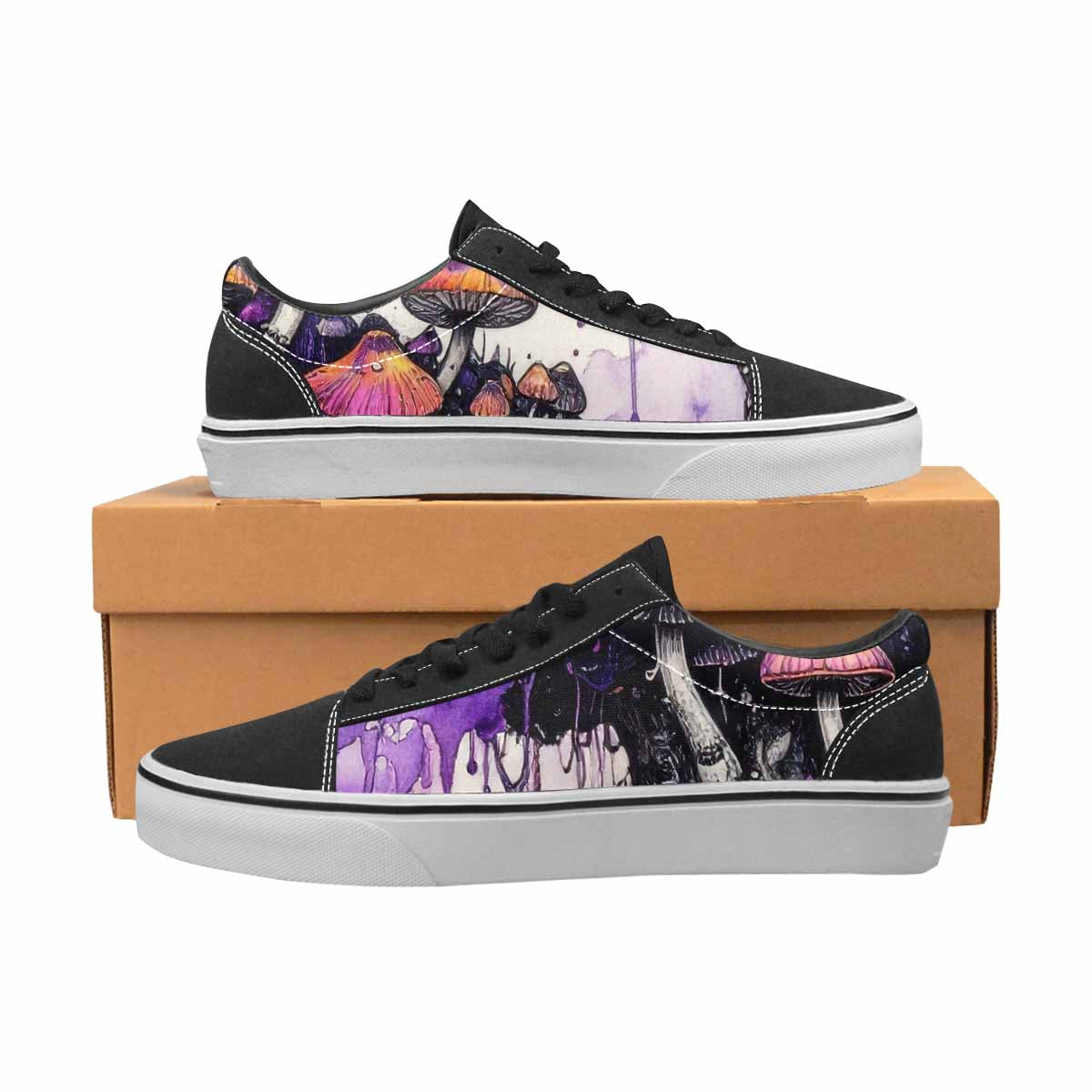 WOMEN'S Rainbow Drip Mushrooms Lace-Up Canvas Wallpaper Art Custom Sneakers