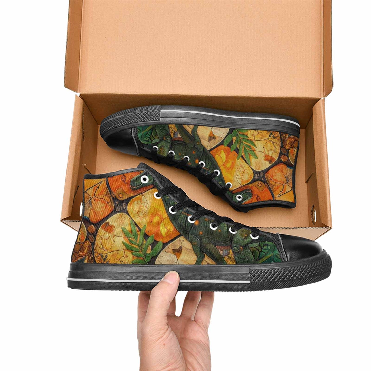 MEN'S Dinosaur Silhouette High Top Canvas Wallpaper Art Custom Sneakers