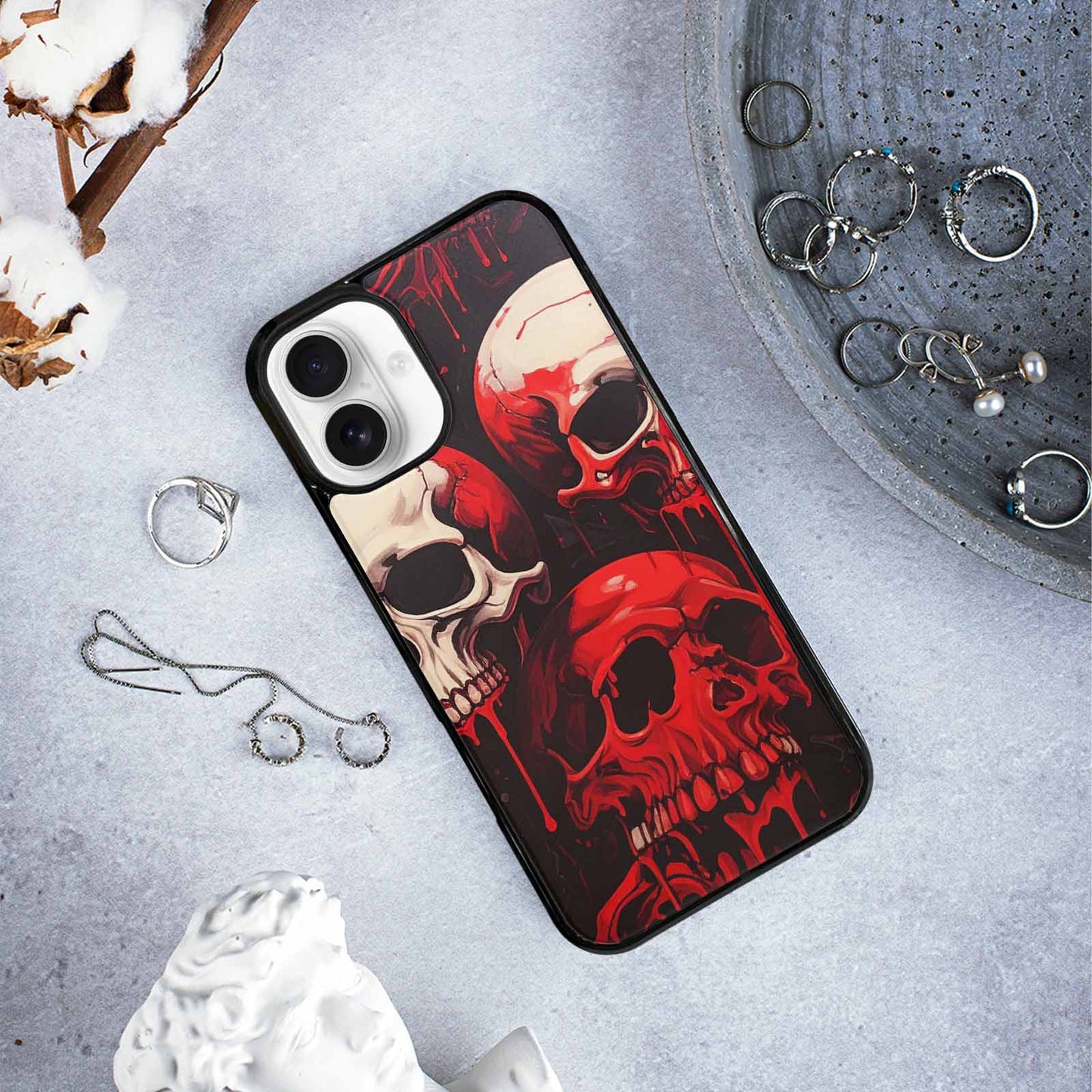 iPhone 16 Plus Case — 1000\'s Of Skulls Overlapping Eachother Everywhere, Custom Designed Case Cover