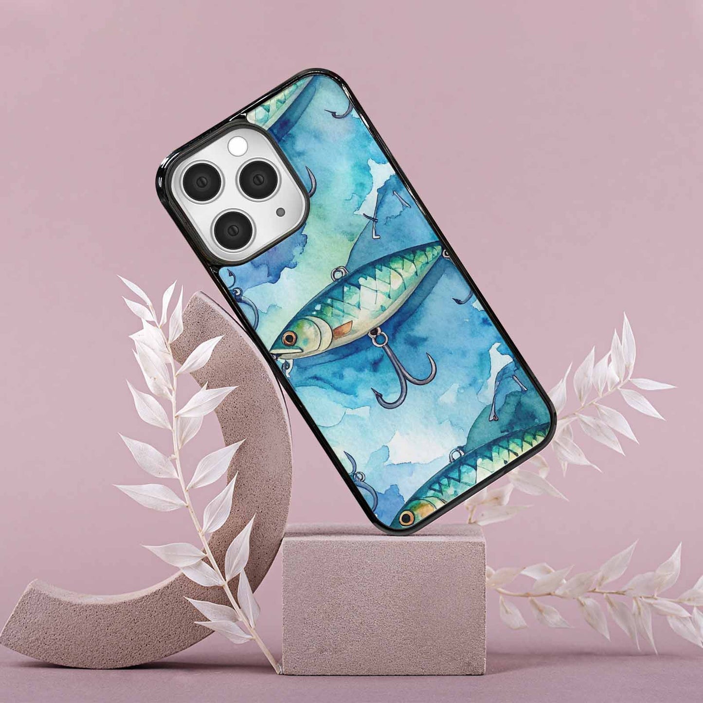 iPhone 15 Pro Max Case — Fishing Lure And Hook Pattern Seamless, Customized Protective Case