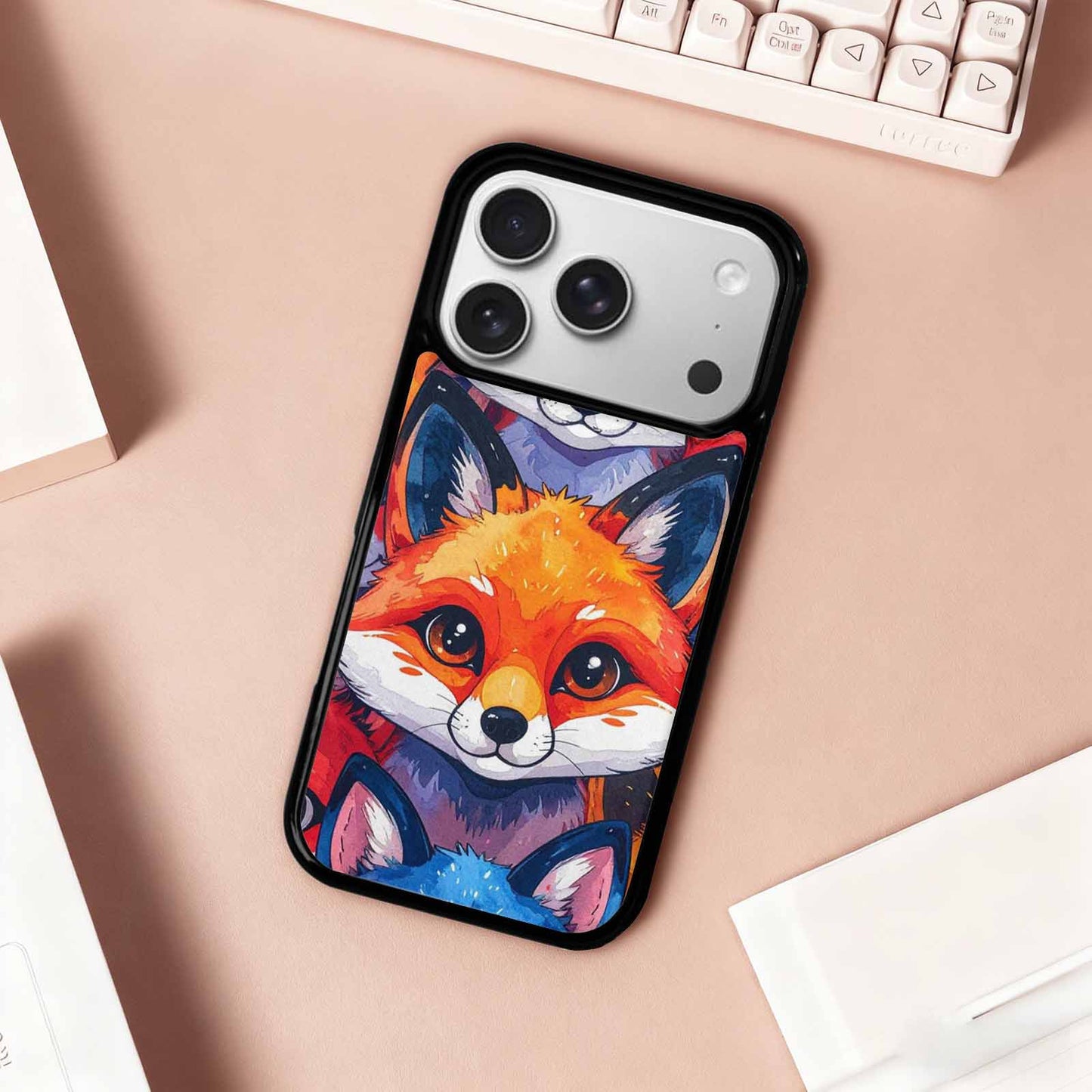 iPhone 17 Pro Case — Watercolor Kawaii Fox Faces Watercolor Abstract, Personalized Phone Case
