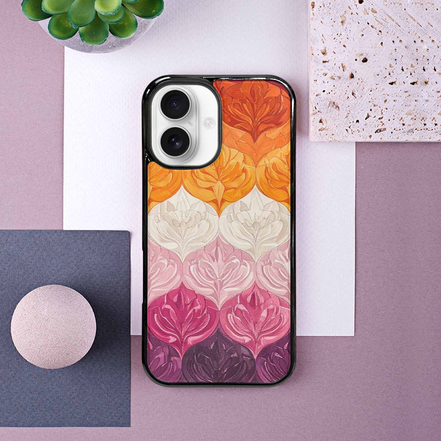 iPhone 16 Case — Lesbian Flag Color Theme Small Rainbow, Customized Protective Case