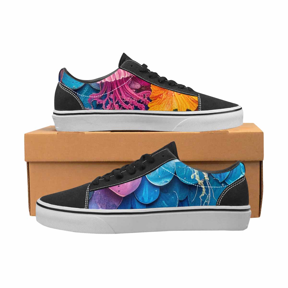 WOMEN'S Fish Scale Coral Canvas Lace-Up Dreamcore Custom Sneakers