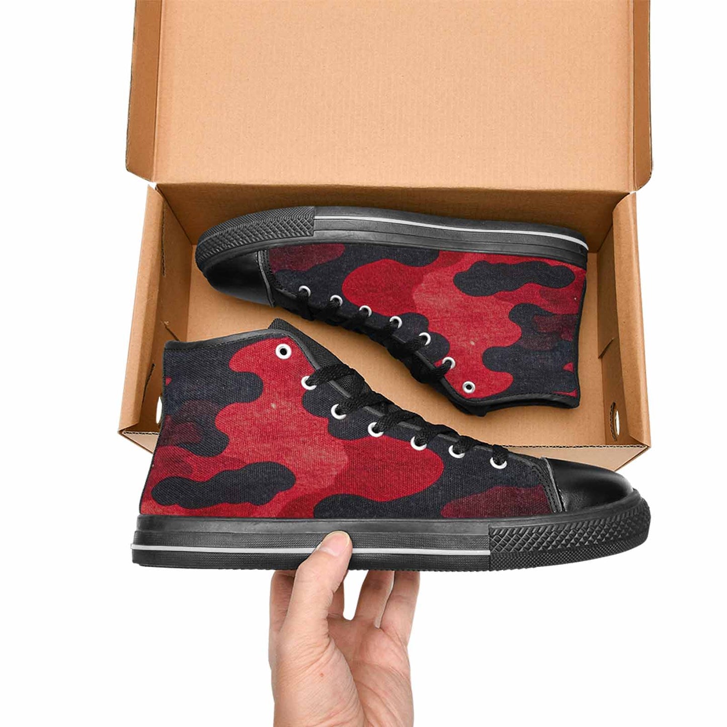 WOMEN'S Tactical Camo Red Black High Top Canvas Grunge Custom Shoes