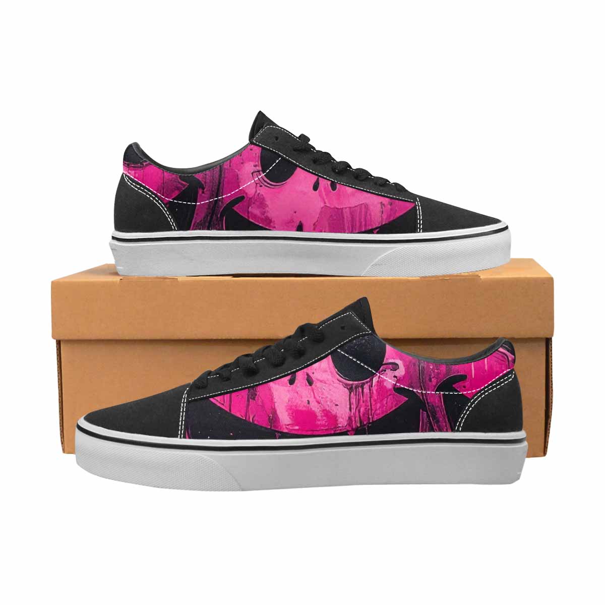 WOMEN'S Melting Moon Smiley Lace-Up Canvas Melting Art Custom Sneakers