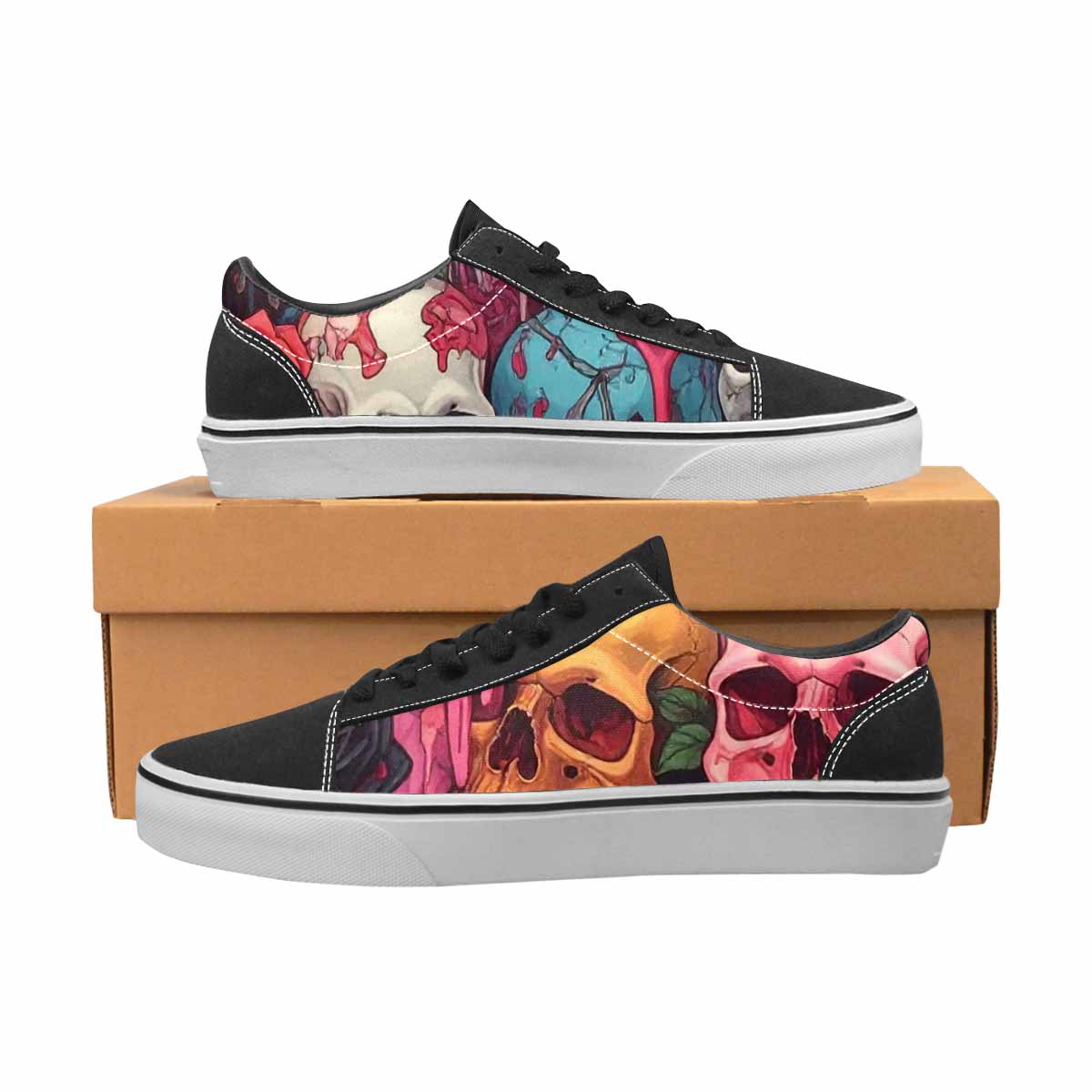 WOMEN'S Skulls Roses Skulls Roses Lace-Up Canvas Wallpaper Art Sneakers