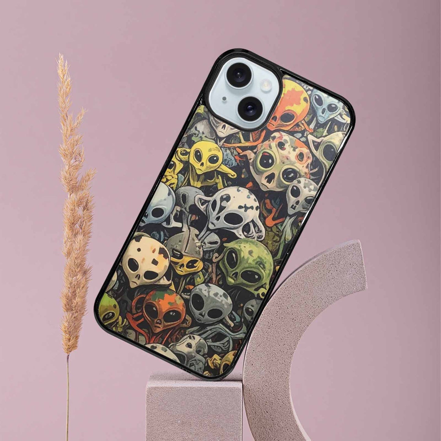 iPhone 15 Plus Case — Aliens Camo Aliens Pattern Hundreds Of, Custom Designed Case Cover