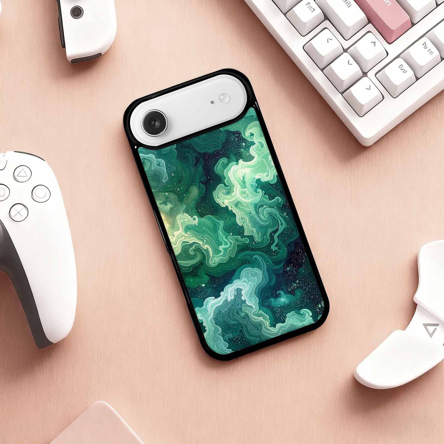 iPhone 17 Air Case — Galaxy Art Green Teal Nebula Galaxy, Custom Art Phone Cover