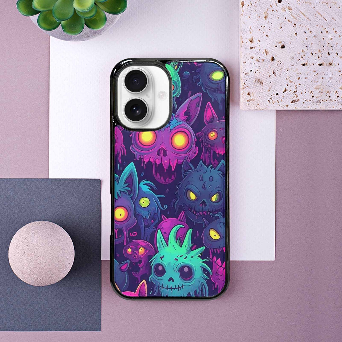 iPhone 16 Case — Mixed Toxic Glow Creature Pattern Hundreds, Personalized Phone Case