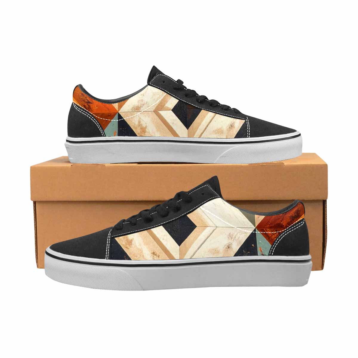 WOMEN'S Southwestern Geometric Diamond Canvas Lace-Up Vibrant Chaos Custom Shoes