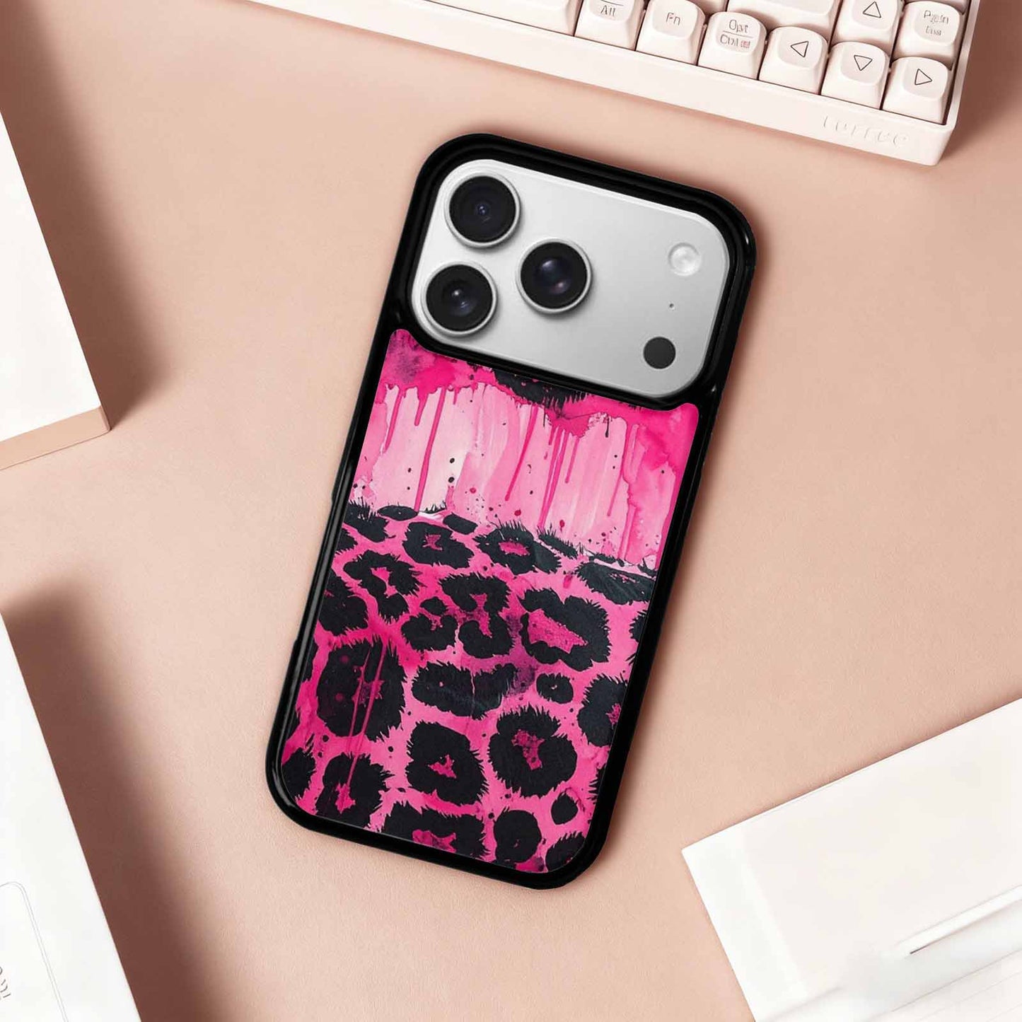 iPhone 17 Pro Case — Black Pink Ink Animal Print Animal, Custom Phone Case