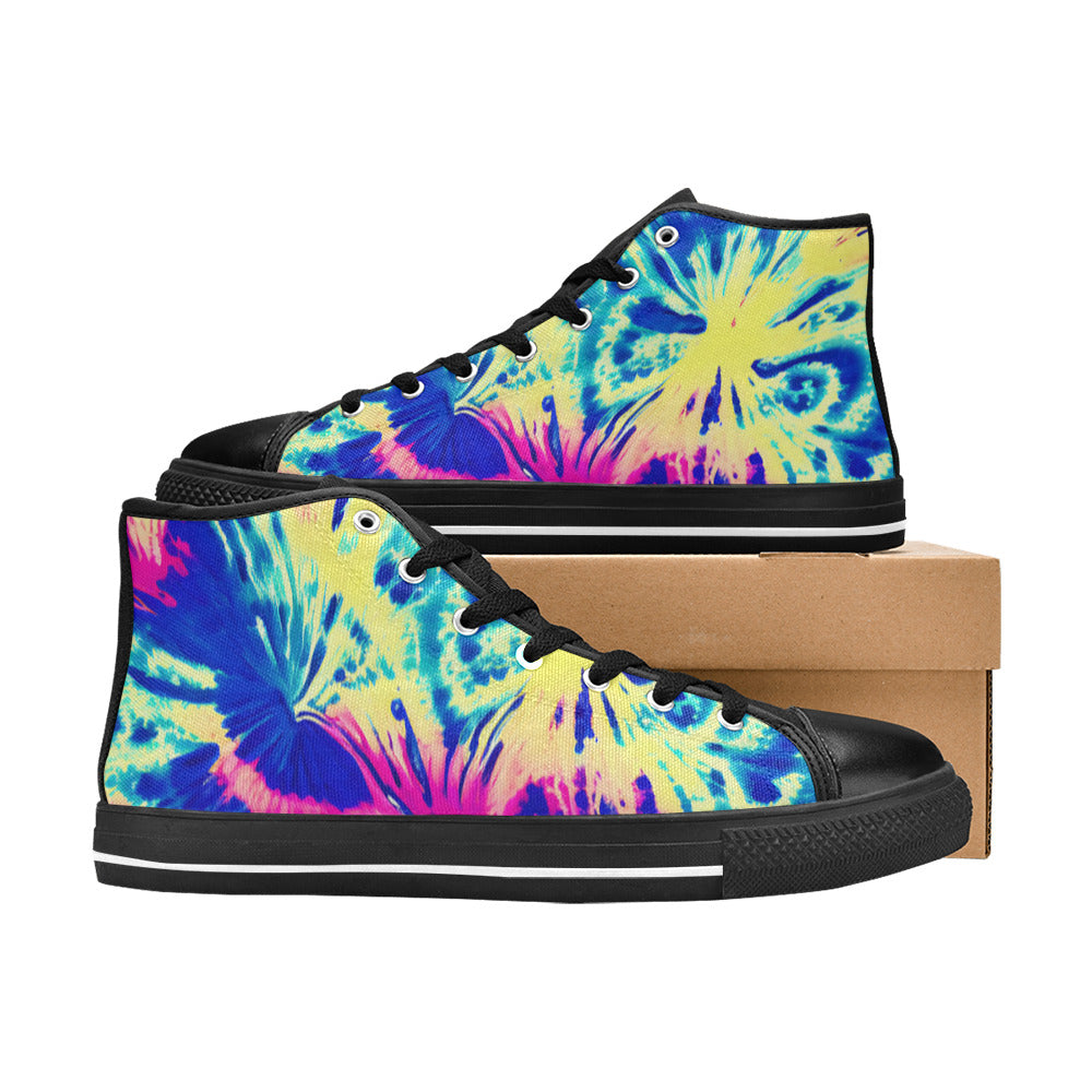 WOMEN'S Tie Dye Splash Retro High Top Canvas Wallpaper Art Sneakers