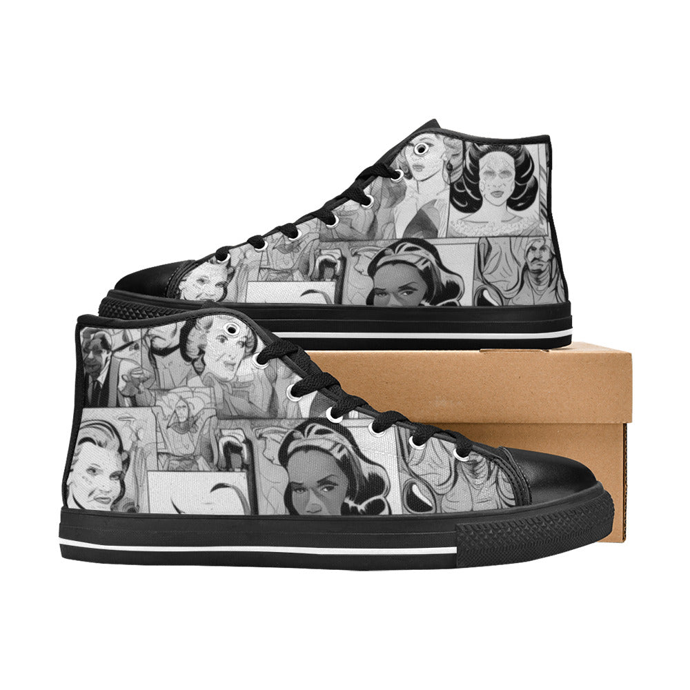 WOMEN'S Cc Pop Art 2 High Top Canvas Dark Academia Custom Sneakers