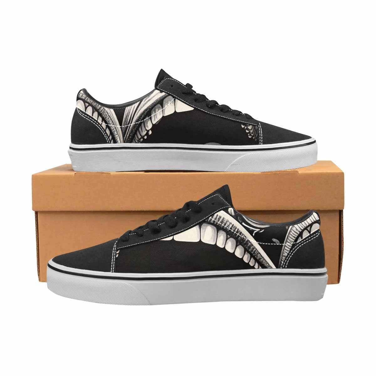 WOMEN'S Googly Cartoon Mouths Canvas Lace-Up Vibrant Chaos Custom Sneakers