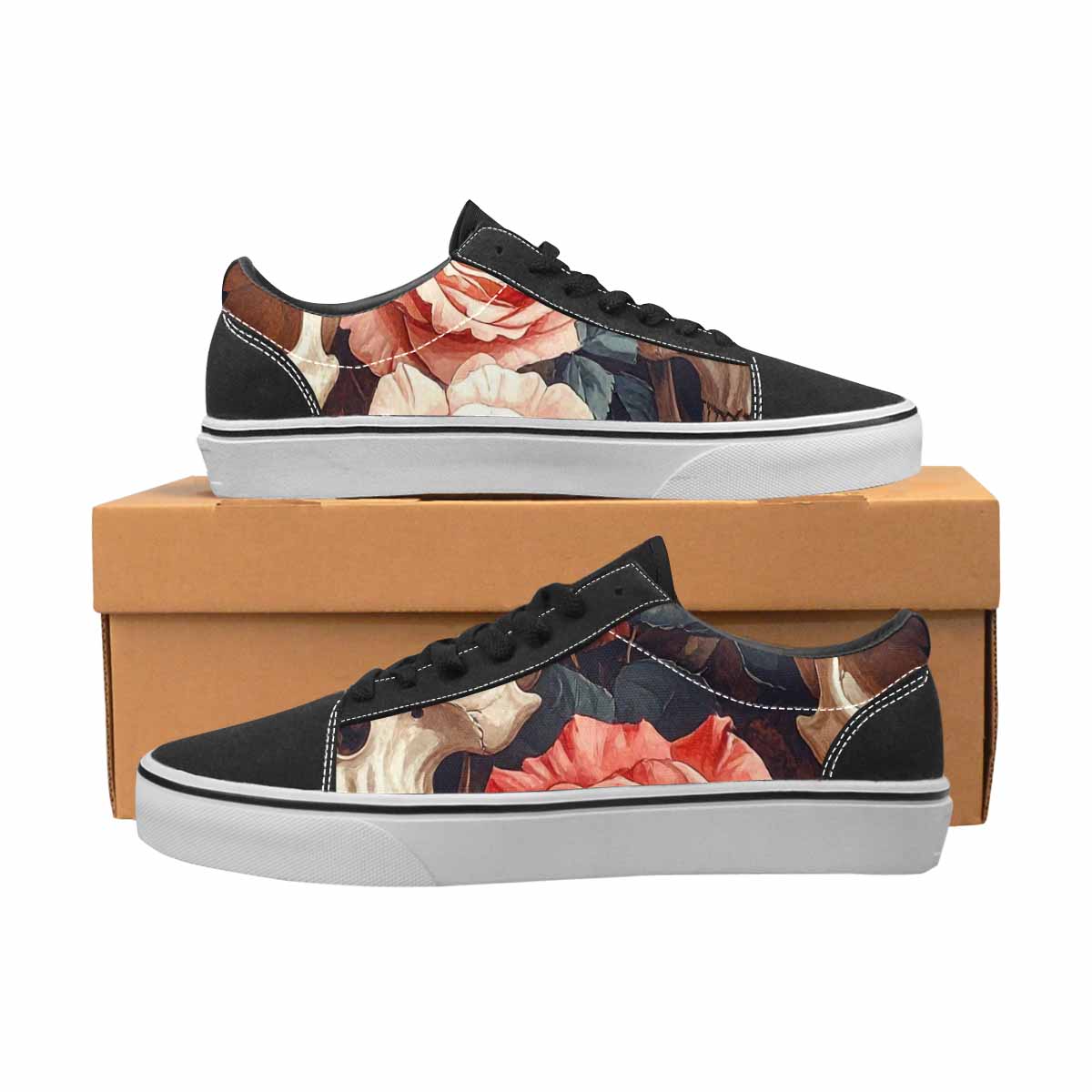 WOMEN'S Skulls Roses Soft Airbrush Canvas Lace-Up Grunge Shoes