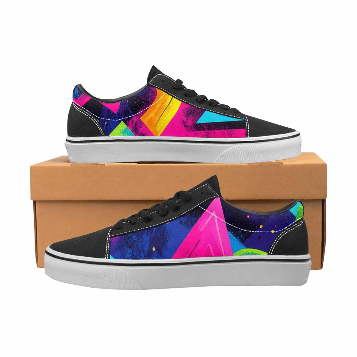WOMEN'S Memphis Squiggles Triangles Dots Canvas Lace-Up Dreamcore Custom Sneakers