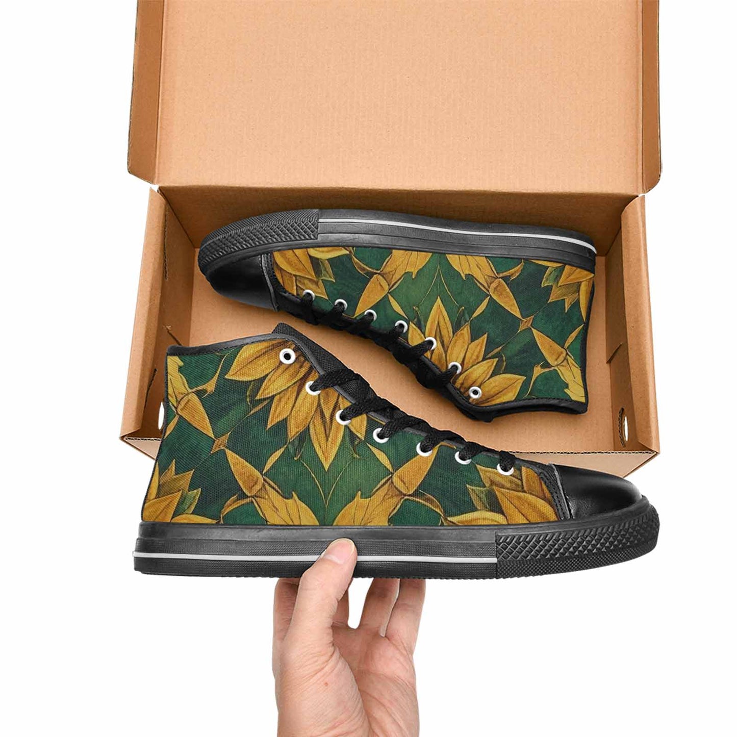 WOMEN'S Sunflower Mandala Kaleidoscope High Top Canvas Cottagecore Custom Shoes