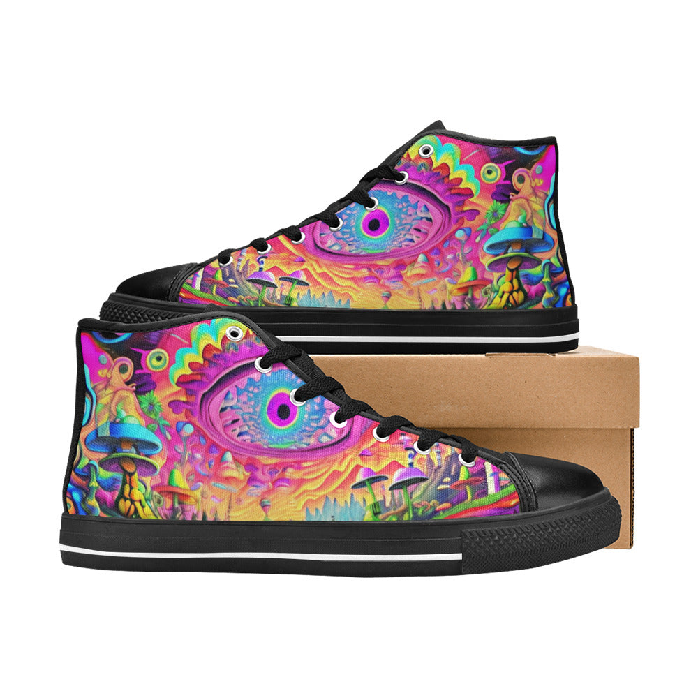 WOMEN'S Trippy Acid World Art High Top Canvas Grunge Shoes