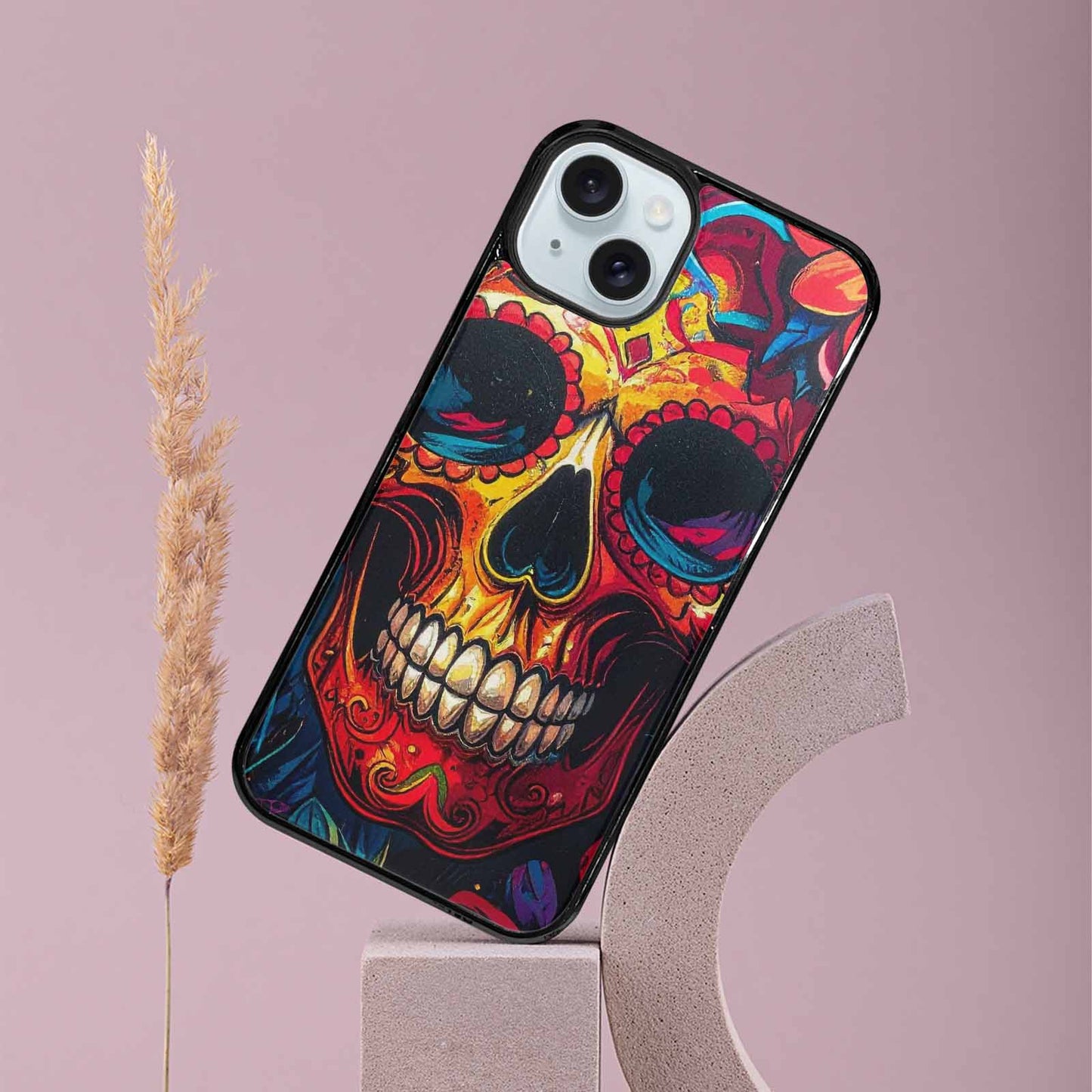 iPhone 15 Plus Case — Graffiti Skull Art Seamless Pattern Vibrant, Custom Printed Phone Case