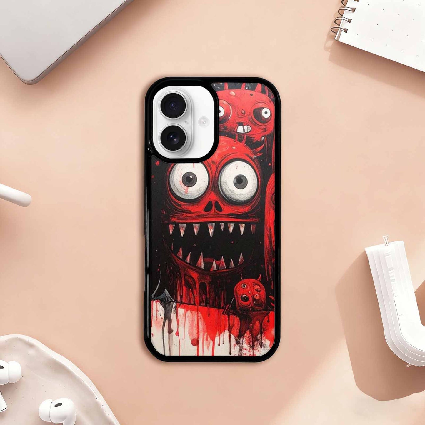 iPhone 17 Case — Black & Red Ink Cartoon Cute, Customized Protective Case