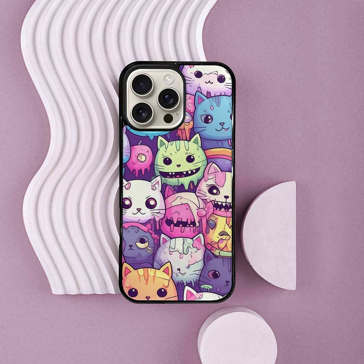 iPhone 16 Pro Max Case — Pastel Gore Cat Character Pattern Hundreds, Customized Protective Case