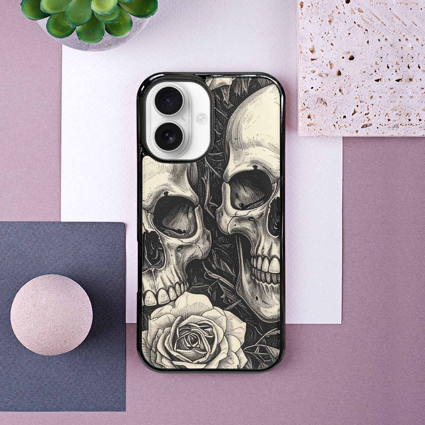 iPhone 16 Case — 20 Skulls Overlapping Seamless Tileable Pattern, Custom Designed Case Cover