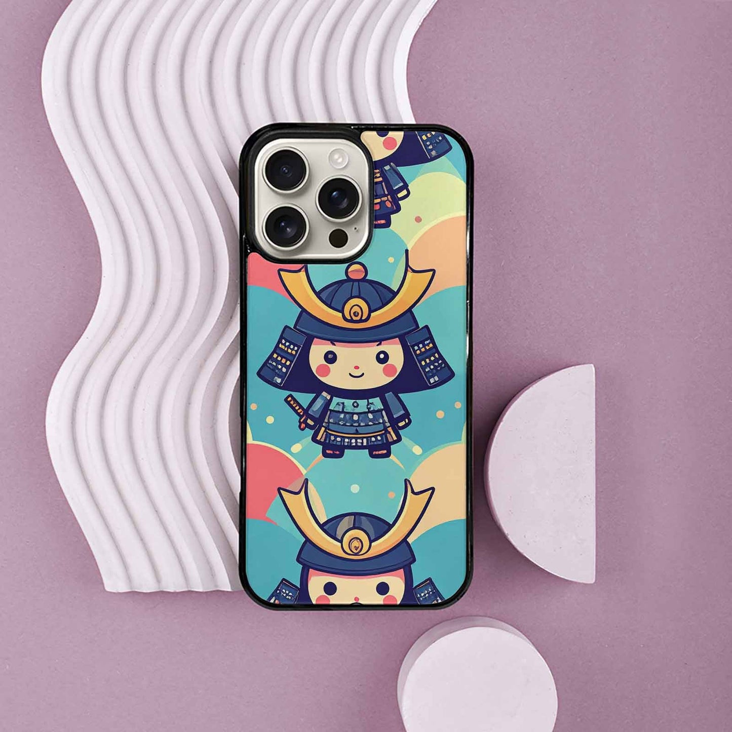 iPhone 16 Pro Max Case — Samurai Cartoon Art Repeat Pattern, Custom Printed Phone Case
