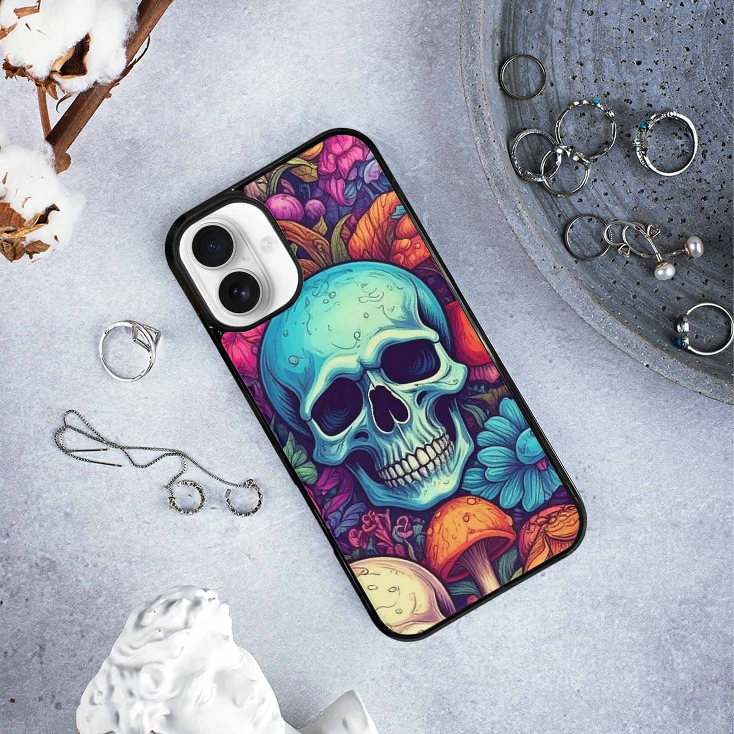iPhone 16 Plus Case — Mushroom Skull Custom, Custom Phone Case