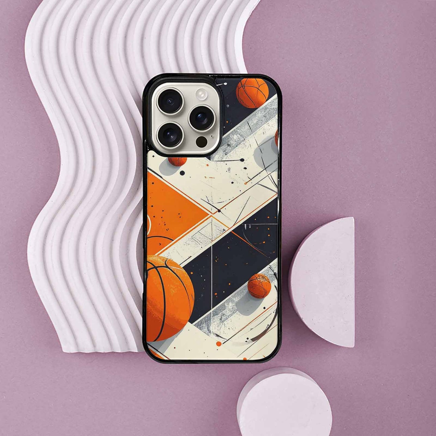 iPhone 16 Pro Max Case — Basketball Pattern Court Lines And Balls, Original Design Phone Case
