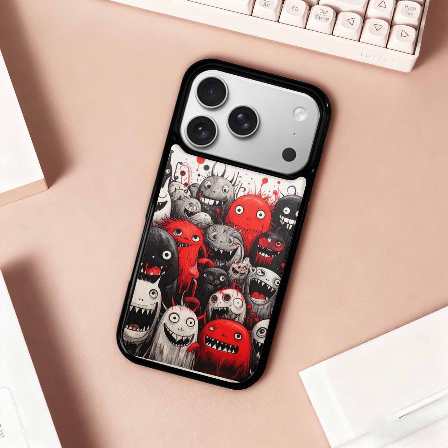 iPhone 17 Pro Case — Black Red Ink Monsters General Cartoon, Personalized Phone Case