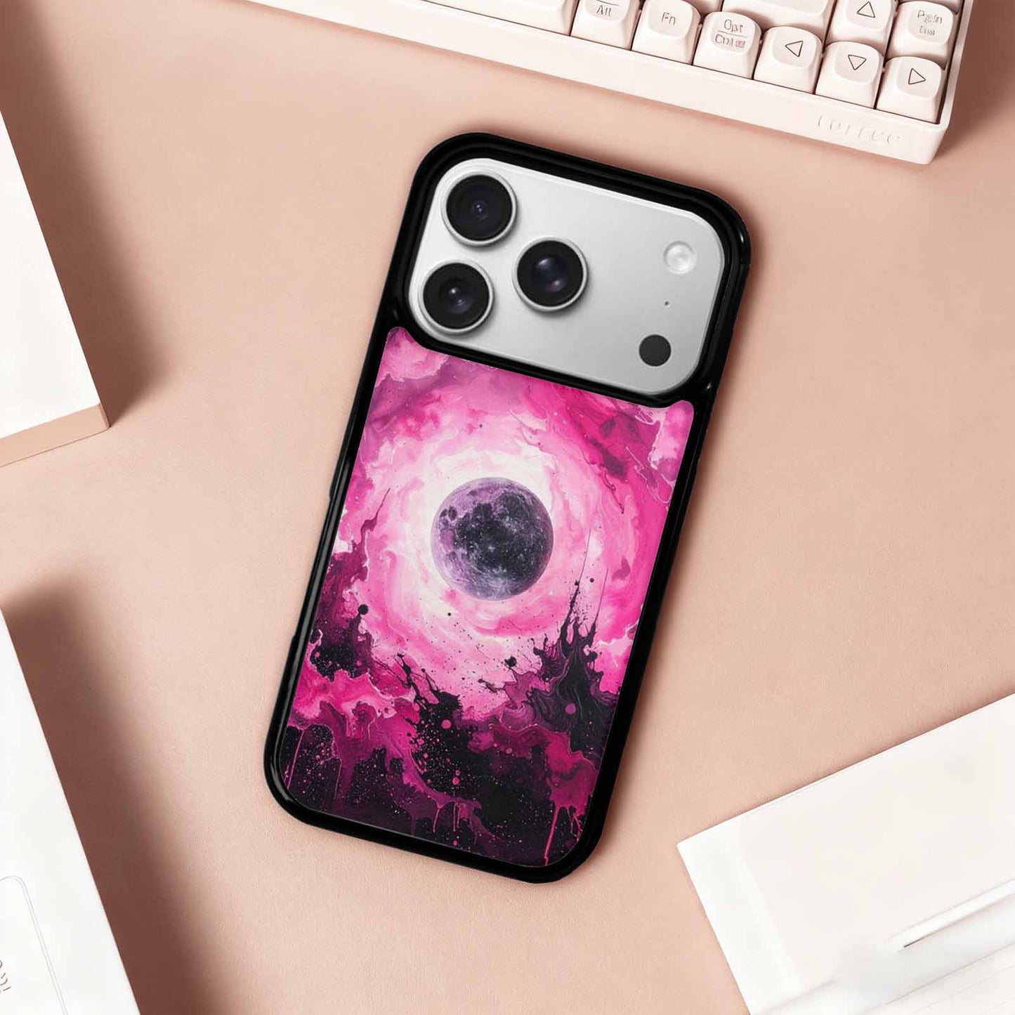 iPhone 17 Pro Case — Galaxy Nebula Black Pink Ink Galaxy, Custom Print Case Cover